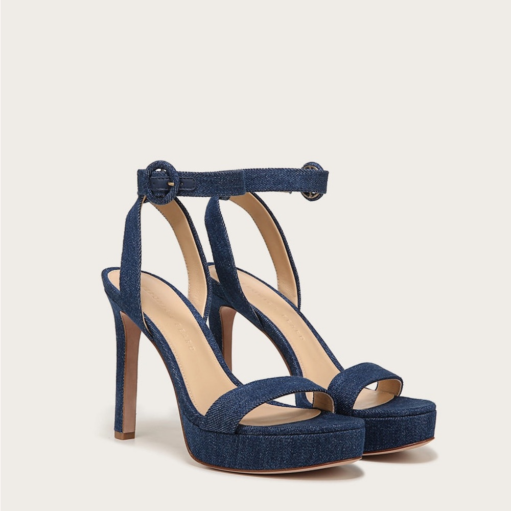 Veronica Beard | Darcelle Platform-Heel Sandal | Mountain Blue